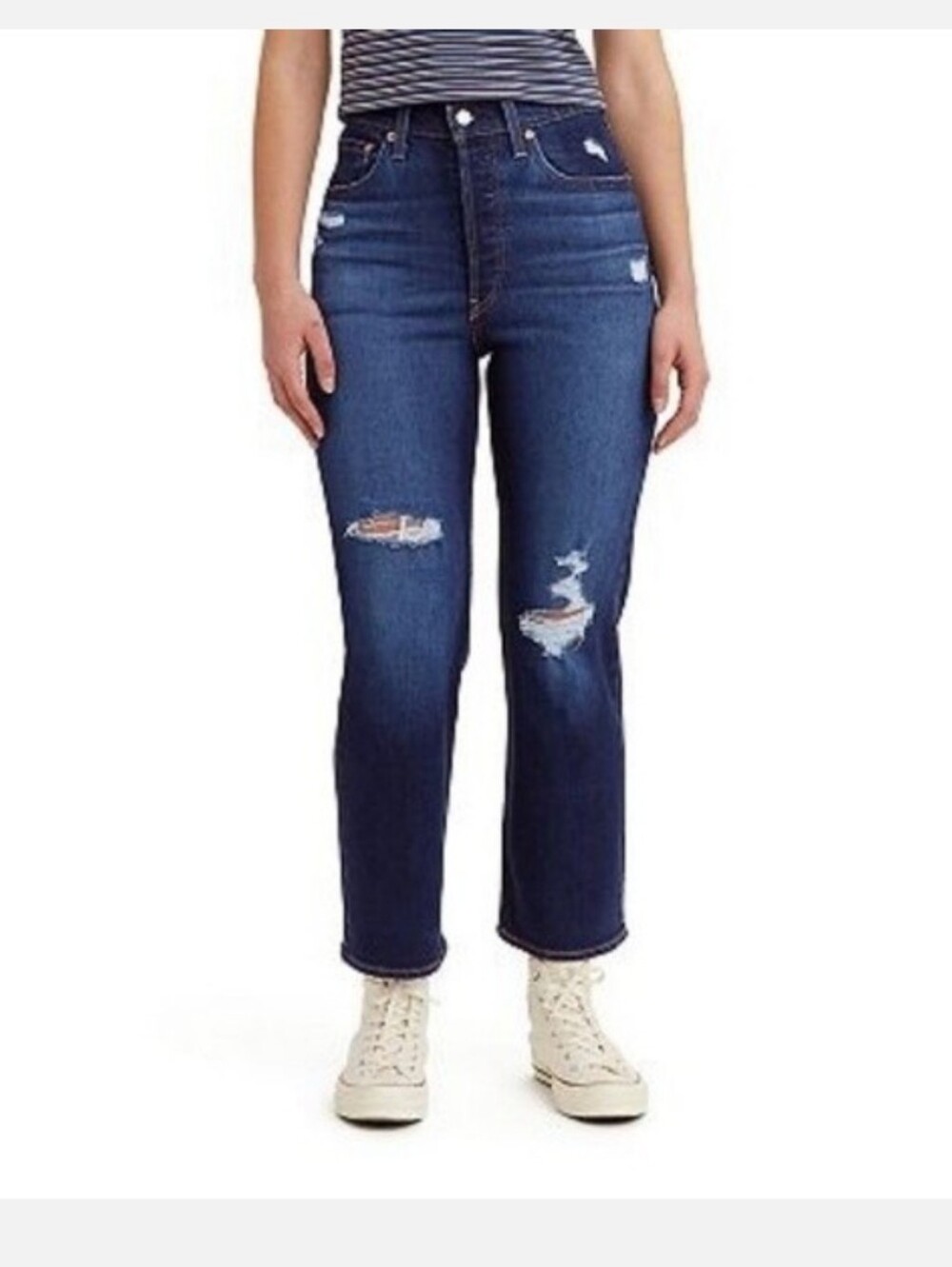 Levi’s Ribcage Straight Ankle High Waisted Jeans Dark  Distressed Size 28